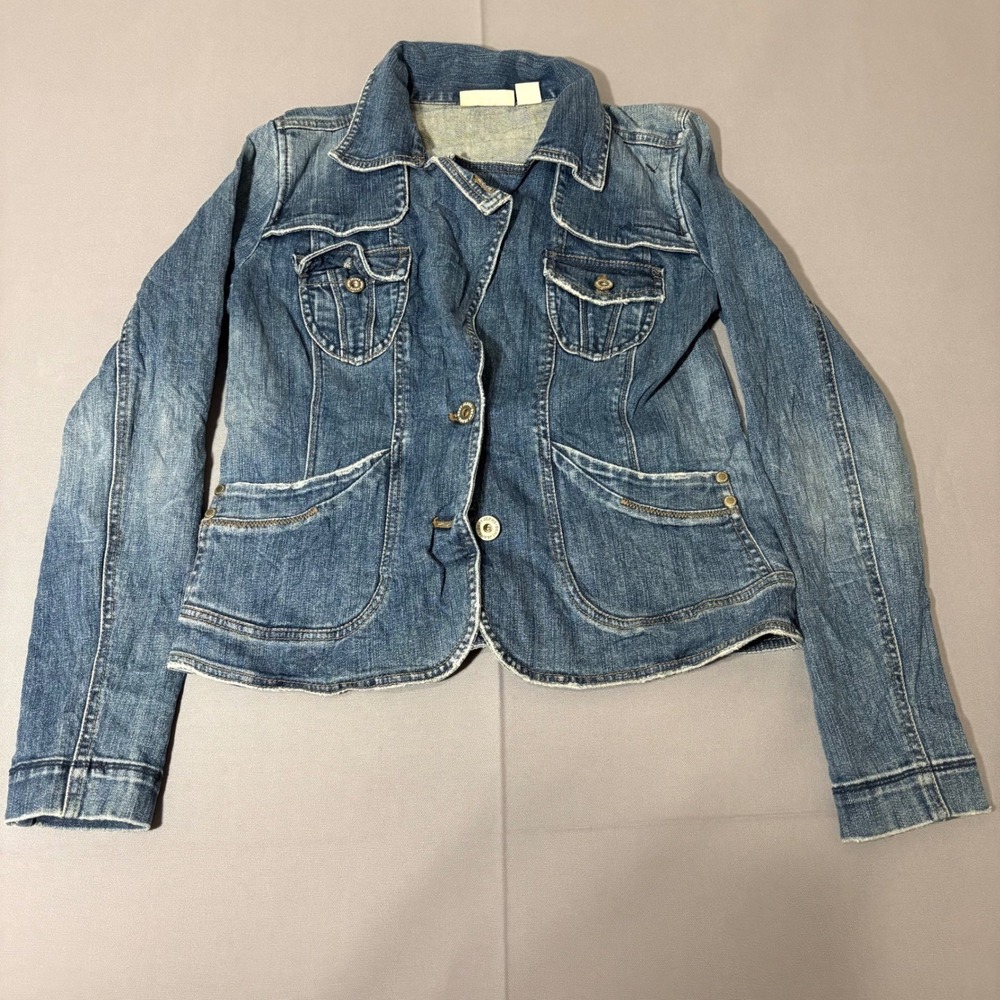 DKNY Jeans Denim Jacket Womens Size M Blue Button Front Stretch Western Boho